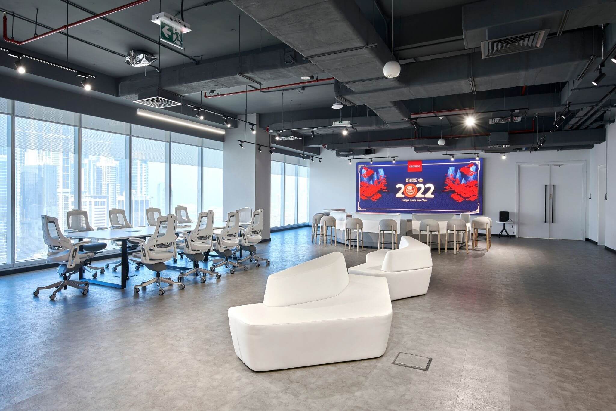 Crowd One office in Dubai design and build by Motif Interiors futuristic workspaces